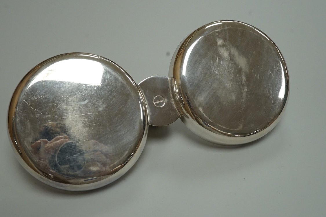 A French Hermes silver plated two division desk accessory with golf ball handle, 25.5cm.